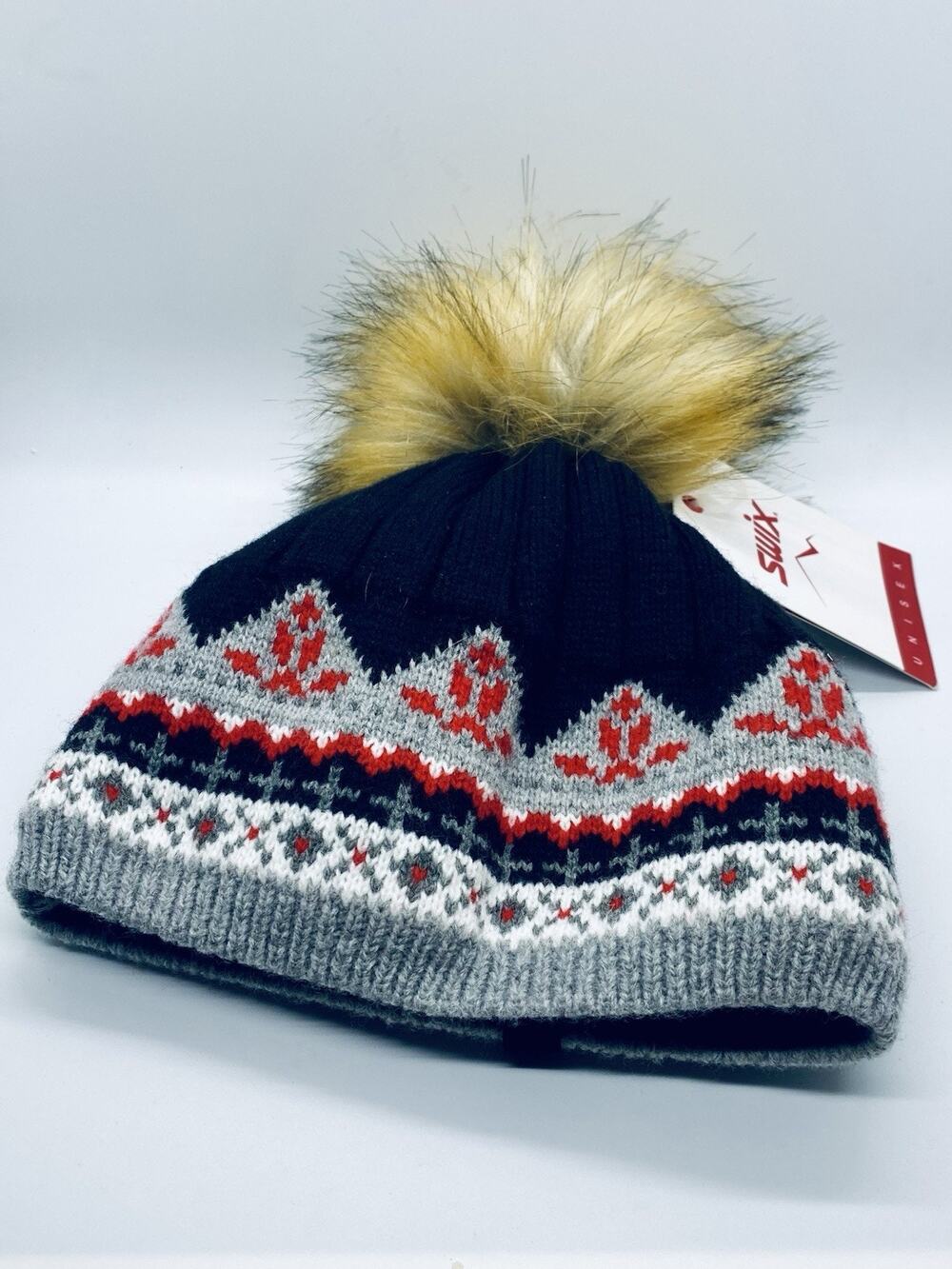 Swix Ski Sport Wool Blend Beanie With Faux Fur Pom Pom, New With Tags, Unisex